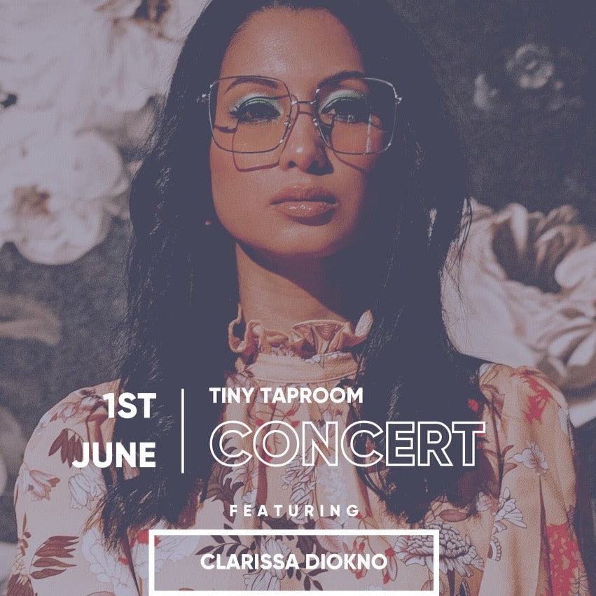 Picture of Clarissa Diokno with a floral shirt and sunglasses. 1st June Tiny Taproom concert Featuring Clarissa Diokno